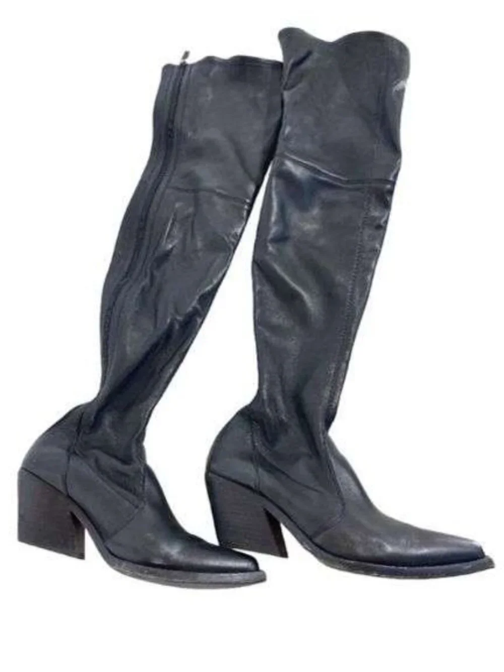 GIVENCHY Black Leather Thigh-High Western Pointed-Toe Boots | EU 36 / US 6